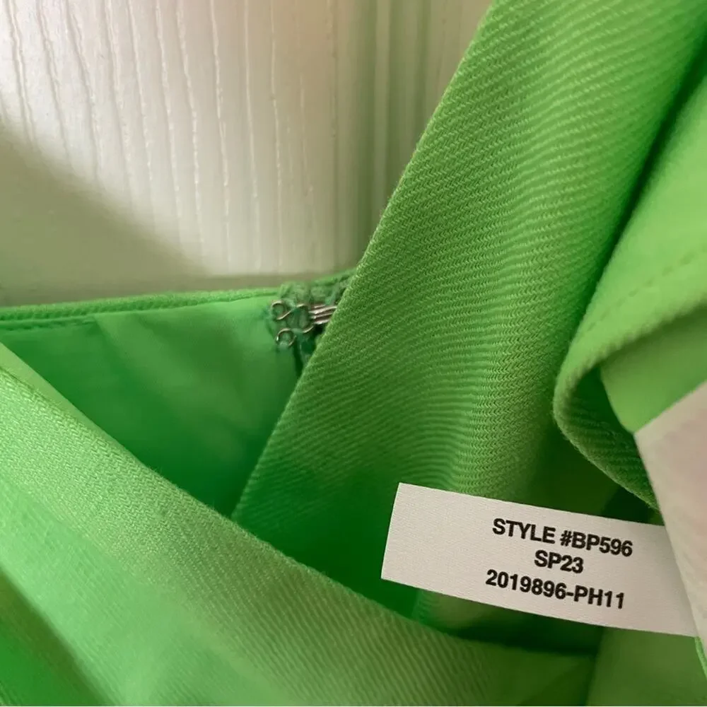 J. Crew Lime Green V-neck Midi Dress Puff Sleeve Linen Blend NWT Sz 4